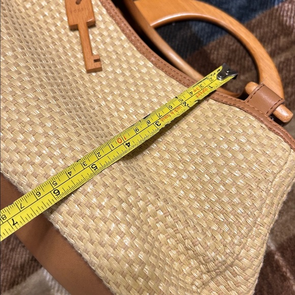 Fossil Tan Woven Tote with Wooden Handles - Picture 9 of 14